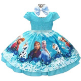 Vestido Frozen Elsa Ana Aniversario Infantil Festa Luxo 
