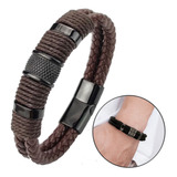 Pulseira Masculina De Couro Executiva Marrom Fecho Magnético