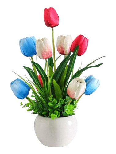 Arreglo De Tulipanes Artificiales Con Follajes Y Maceta