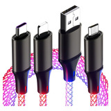 Cable De Carga Luces Rgb 3 En 1 Para iPhone Tipo C Micro
