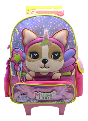 Mochila Simones 16 Pulgadas C/carro Cresko Mushi Unicornio 