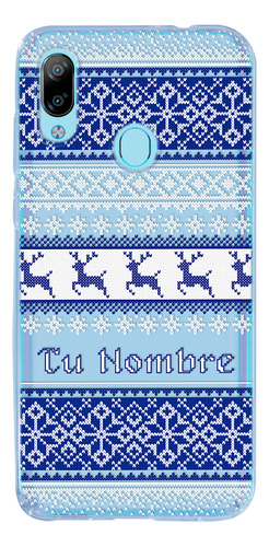 Funda Para Zte Ugly Sweater Navideño Azul Con Tu Nombre