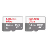 Kit 2 Cartão Memória Micro Sd Sandisk 64gb Classe 10 Ultra