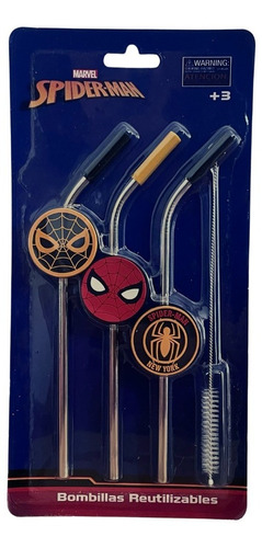 Set 3 Bombillas + Limpiador Reutilizables Spiderman Kids