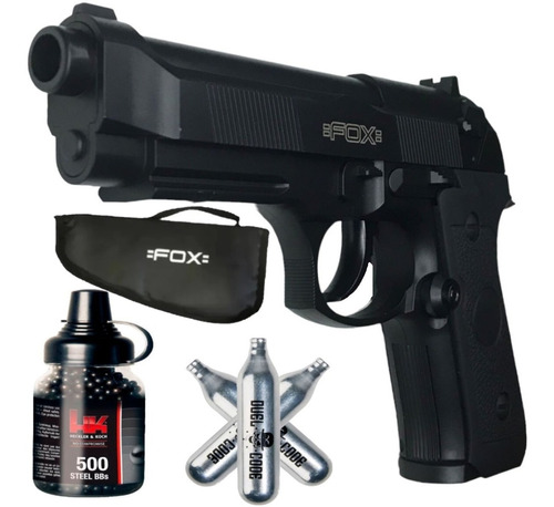 Pistola Co2 Fox Replica Beretta 92 Semi Auto + Kit + Funda 