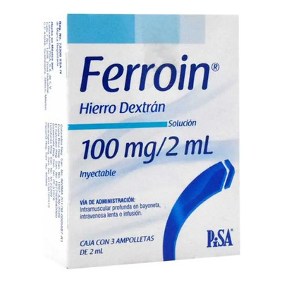 Ferroin Solución Inyectable 100 Mg\u002F2 Ml, 3 Ampolletas 2 Ml | Meses sin interés