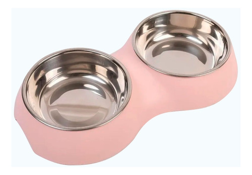 Comedero Perro Doble Antideslizante Mascotas Gato Bowl Acero Color Rosa