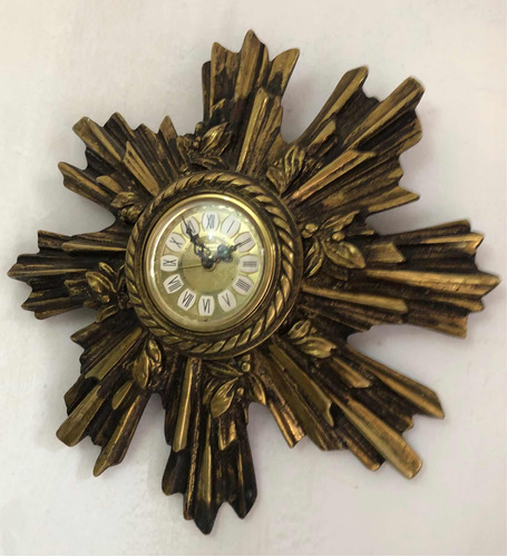 Antiguo Reloj De Pared Germany En Bronce Diseño Sol Vintage