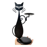 Portavelas Decorativo Gato Negro De Metal  B