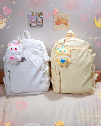 Mochila Pastel Kawaii Escolar Universitaria Con Llavero Cute