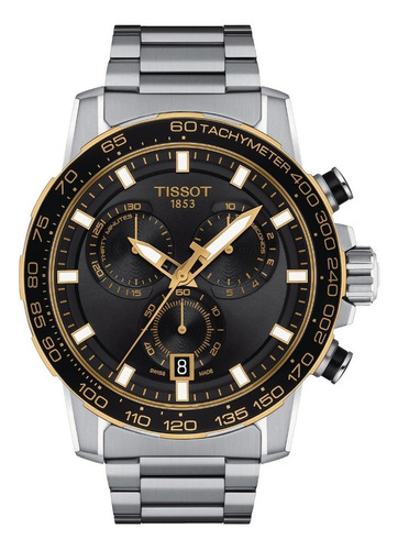 Reloj Pulsera Tissot T-sport Supersport Chrono, Analógico, Para Hombre, Fondo Negro, Con Correa De Acero Inoxidable Color Gris