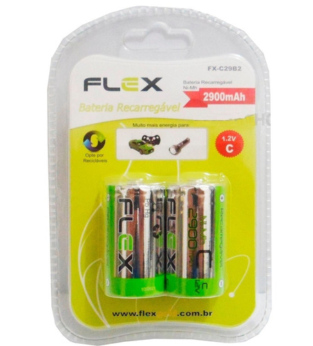 Kit 6 Pilhas Recarregáveis C Média 2900mah Flexgold