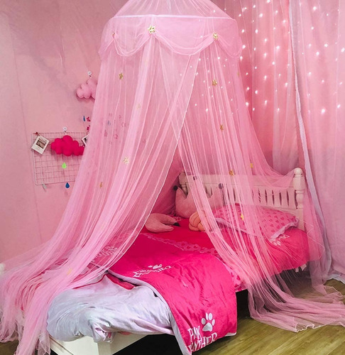 Toldo De Cama De Princesa Con Luces, Mosquitera Con Estrella