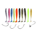 Kit 10 Iscas Shad 10 Cm + 04 Anzois Diversas Montagens Soft