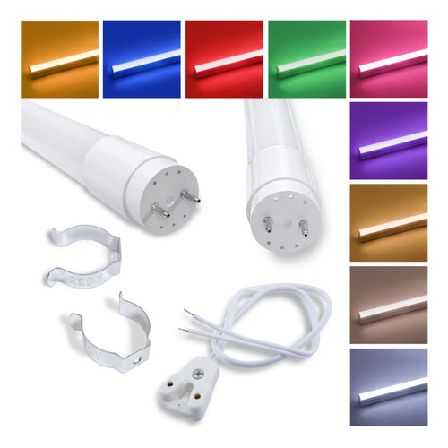 15 Tubular Led T8 Color 18w 120cm + Soquetes + Abraçadeiras