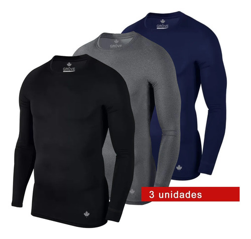 Kit 3 Camisetas Térmicas Masculina Segunda Pele Camisa Uv 50