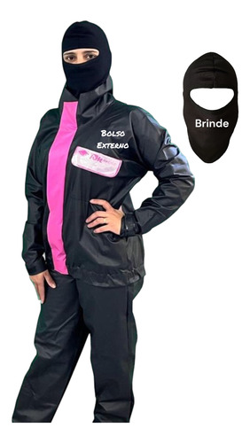 Capa De Chuva Feminina Rosa Street Racing Com Bolso + Brinde