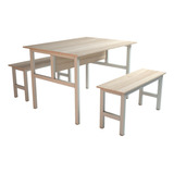 Mesa Refeitório 4 Lugares Com 2 Bancos Metal Wood Design