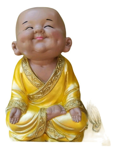 Buda Monge Da Felicidade Sorridente 18cm Amarelo