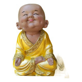 Buda Monge Da Felicidade Sorridente 18cm Amarelo