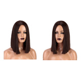 Peluca Corta Bob Carre Castaño Chocolate Wig Natural Cosplay