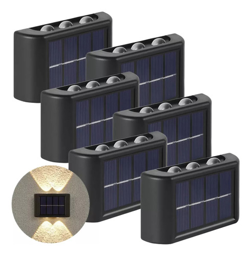 Arandela Solar 6 Leds Jardim Escadas Muros Prova Dágua