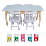 Conjunto Mesa Infantil Retangular Com 4 Cadeiras Coloridas 