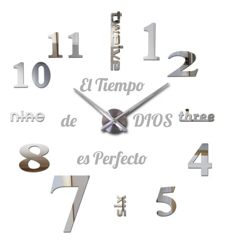 Reloj De Pared 3d Tamaño 50 X 50 Cm +  Frase En Vinilo 