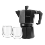 Cafetera Hudson Italiana Total Black + 2 Vasos Doble Vidrio