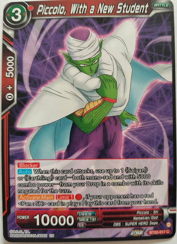 Dragon Ball Super Tcg Piccolo,with A New Student Bt22-017 C 