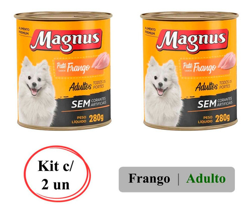 Kit 2 Lata Magnus Patê Cão Adulto Frango Alimento Completo