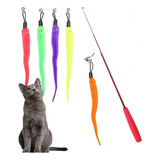 Juguete Interactivo Para Gatos Vara Forma De Caña De Pescar Color Rojo Con Gusano