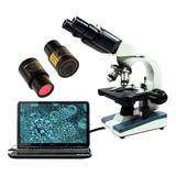 Microscópio Bino Acromatico 40-1600x Ld + Câmera Digital 2mp Cor Branco 110v/220v