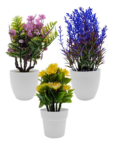 3pz Planta Artificial Maceta Flores Hogar Oficina Decorativa