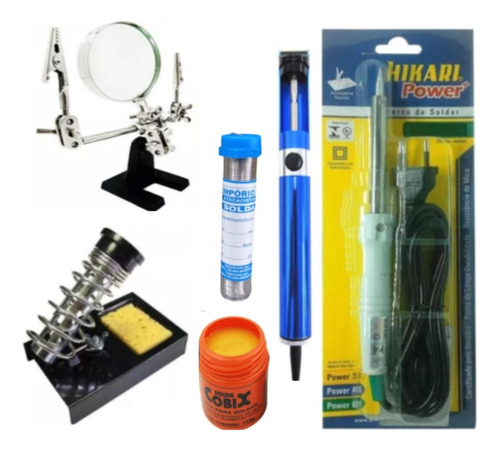 4011 Kit Soldar Hikari Ferro Lupa Pasta Suporte Sugador