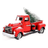Camión Rojo Retro De Navidad Con Mini Árbol De Navidad