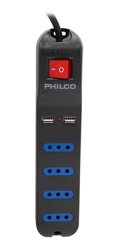 Alargador Zapatilla 1.5m Switch Usb Philco 4 Posiciones