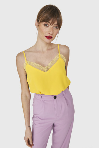 Blusa Escote V Encaje Amarillo Nicopoly