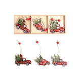 Adorno Navidad Set X6 Autitos Colgantes Madera 7x5cm