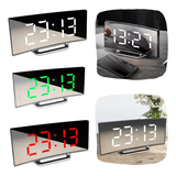 Relógio Digital Led De Mesa Espelhado Curvado Alarme Data Cor Preto/branco