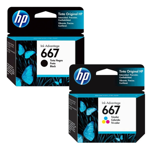 Pack X2 Cartucho De Tinta Hp 667 Impresora Negro Y Tricolor