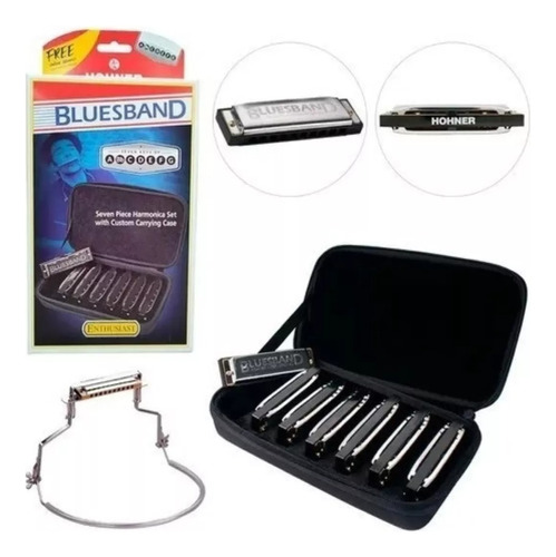 Kit De 7 Gaita De Boca Harmônicas Bluesband Hohner Suporte