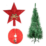 Árvore De Natal 180cm 320 Galhos C/ Saia E Estrela Vermelha