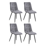 Silla Living Comedor Cocina Set X4 Tapizada Niviko Reforzada Estructura De La Silla Negro Asiento Gris Diseño De La Tela Velvet