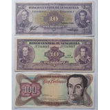 Lote De 3 Billetes Antiguos De Venezuela 10 Y 100 Bolívares.