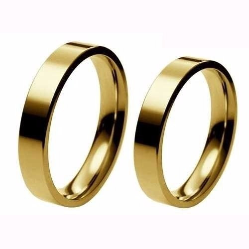 Par De Aliança Ouro 18k Banhada Tungstênio Chanfrada 4mm