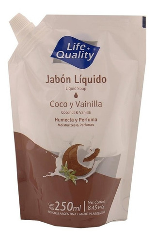 Jabón Líquido  Coco Y Vainilla Life Quality 250 Ml