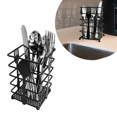 Organizador De Cubiertos, Diseño Moderno, Escurridor Base Perforada, Secado Rápido, De Metal Resistente Y Práctico Para Cocina, Mantiene Cubiertos Ordenados Y Secos Slim Company Negro