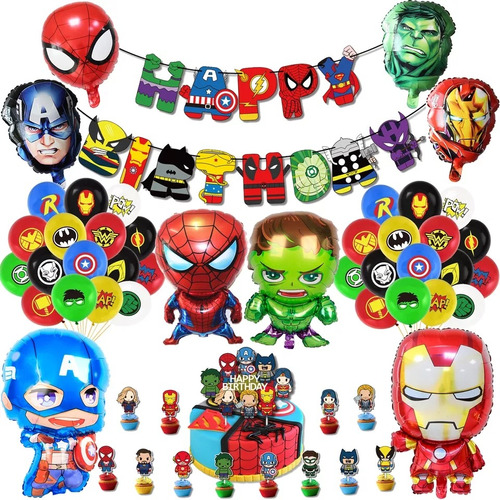 Set Decoración Globos Avengers Superhéroes Cumpleaños
