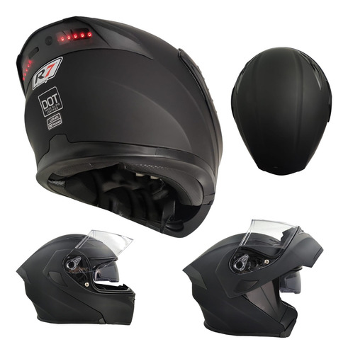 Casco Moto Abatible Luz Led Mate Certificado Dot + Regalo R7